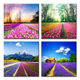 Canvas Prints Tulip Lavender Field Wall Art Colorful Flowers Artworks on Canvas Landscape Painting Framed for Modern Home Decoration Canvas Prints Tulip Lavender Field Wall Art Colorful Flowers Artworks on Canvas Landscape Painting Framed for Modern Home Decoration
